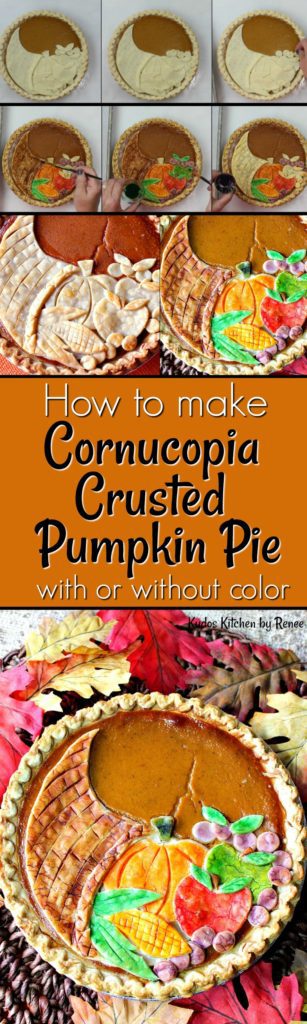 A title text vertical collage for cornucopia pumpkin pie.