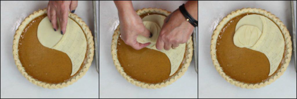 Photo tutorial for making a painting a cornucopia pie for Thanksgiving.