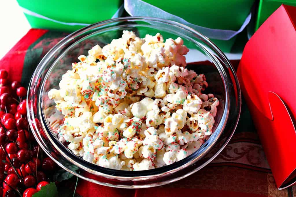 Easy Delicious White Chocolate Popcorn for Gift Giving | Kudos Kitchen by Renee