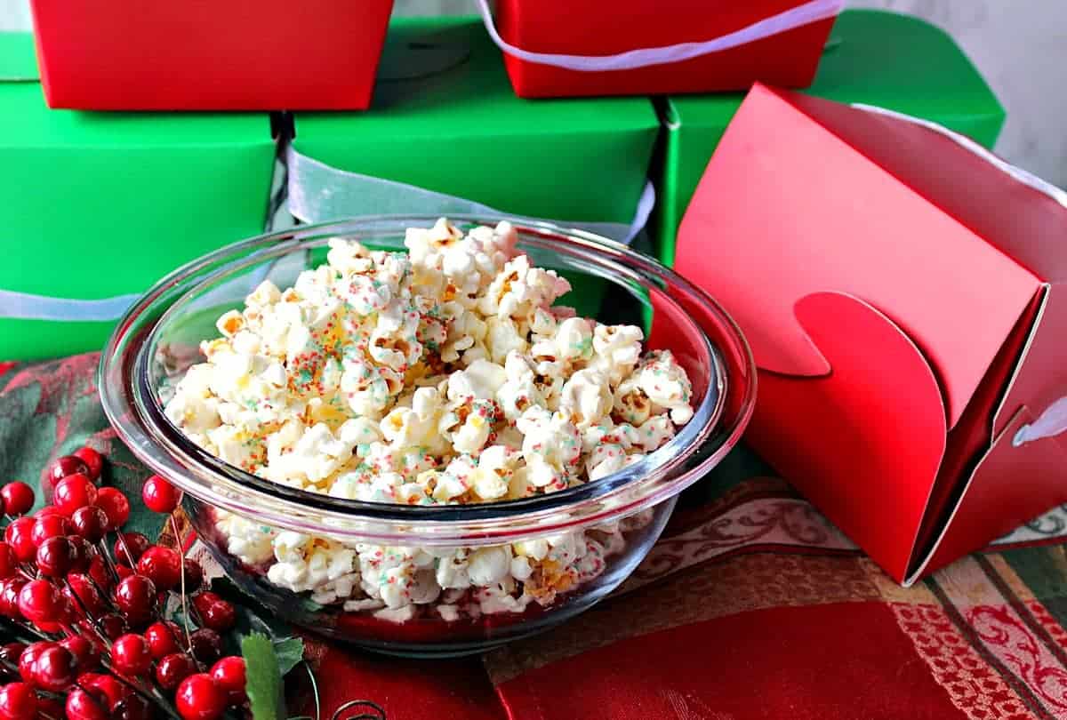 Easy Delicious White Chocolate Christmas Popcorn for Gift Giving