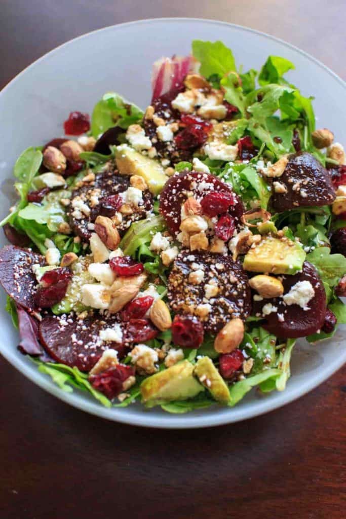 Beets and greens salad for healthy salad recipe roundup.