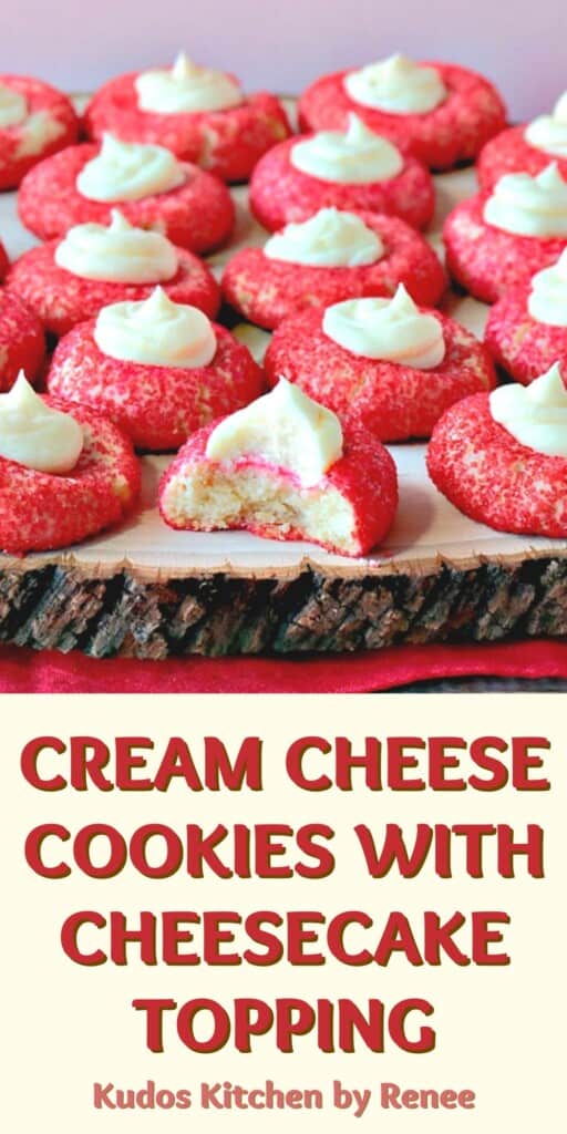 Pinterest image for Cream Cheese Cookies with Cheesecake Topping and a title text.