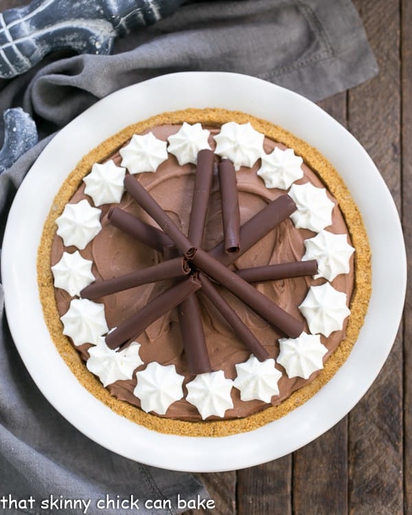An over head photo of a chocolate pie for Valentine's day chocolate dessert recipes roundup