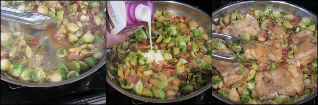 How to make Skillet Chicken Thighs with Brussels Sprouts & Bacon Tutorial - www.kudoskitchenbyrenee.com