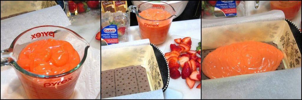 How to make easy No Bake Layered Chocolate Strawberry Pudding Cake with chocolate graham crackers, fresh strawberries, pudding, and topped with chocolate ganache. - www.kudoskitchenbyrenee.com