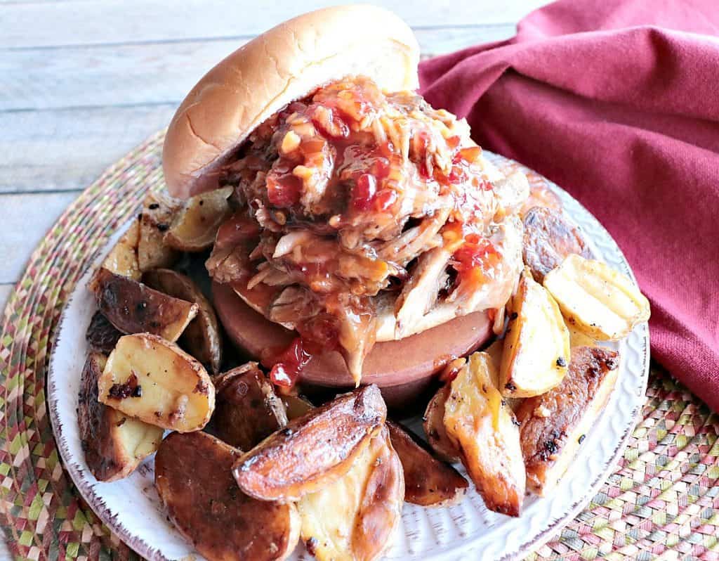 Spicy Thai Pulled Pork with Orange for the Slow Cooker Sandwich with Potatoes. - www.kudoskitchenbyrenee.com