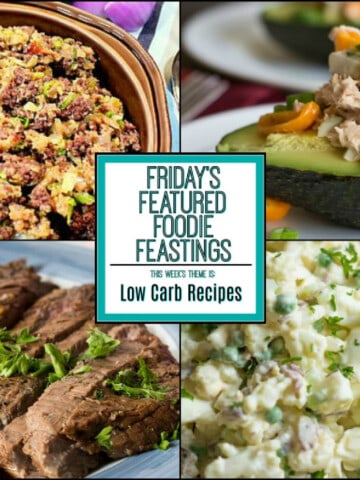 A four image collage of low carb recipes for Low Carb Recipe Roundup.