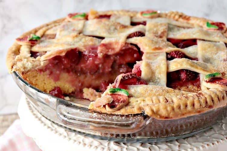 surprise strawberry pie cake with cute lattice pie crust topping
