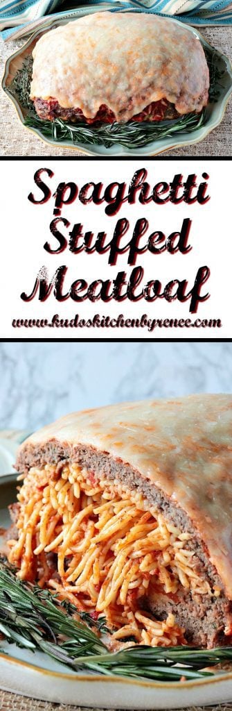 Spaghetti Stuffed Meatloaf with a Melted Cheese Topping - www.kudoskitchenbyrenee.com