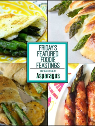 A photo collage of four asparagus recipes for Asparagus Recipe Roundup.