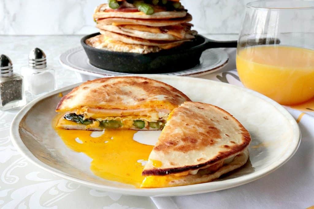 Canadian Bacon, Egg & Asparagus Breakfast Quesadillas - kudoskitchenbyrenee.com