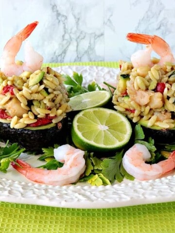 Elegant Orzo, Shrimp & Vegetable Salad Stuffed Avocados. - www.kudoskitchenbyrenee.com