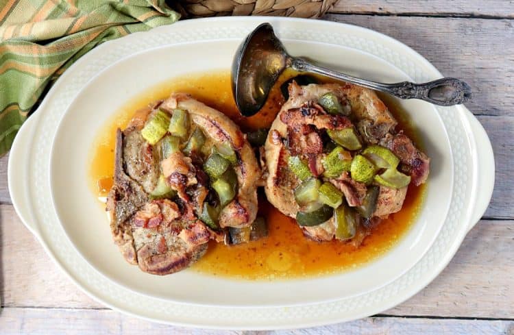 fork-tender dill pickle pork chops with bacon & onion low carb recipe