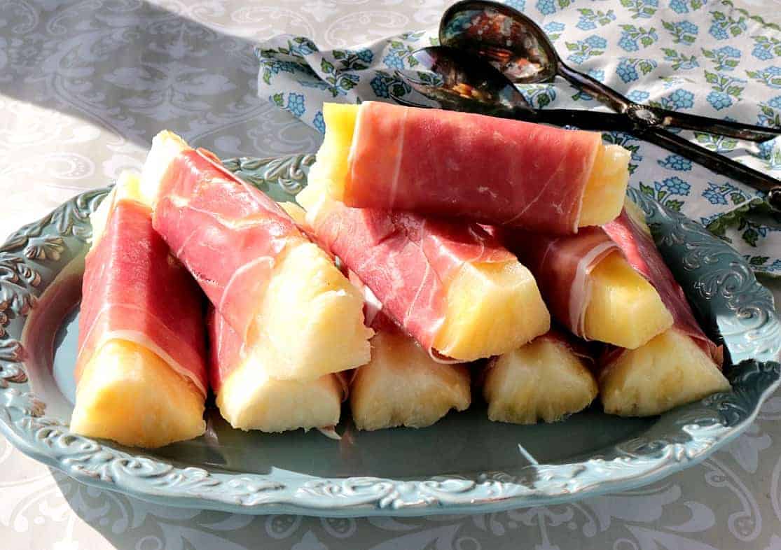Sweet & Savory Prosciutto Wrapped Pineapple Spears - www.kudoskitchenbyrenee.com