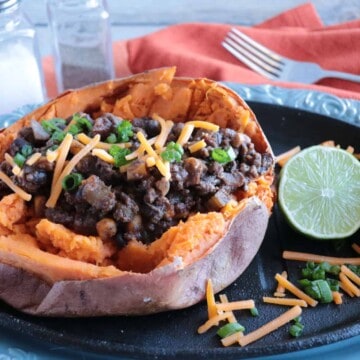 Spicy Tex-Mex Stuffed Sweet Potatoes with Ground Beef & Beans - www.kudoskitchenbyrenee.com