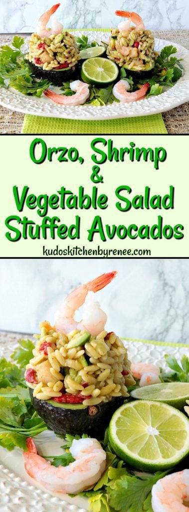 Elegant Orzo, Shrimp & Vegetable Salad Stuffed Avocados. - www.kudoskitchenbyrenee.com