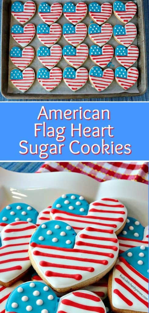 Photo title collage of American Flag Heart Cookies