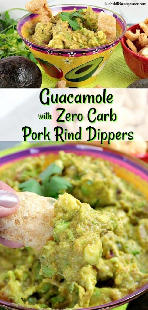When you're eating a low carb diet, and you're craving guacamole, but not all those carbs found in corn and tortilla chips it's time to break out this Addicting Keto Guacamole with Pork Rind Dippers. NOW it's time to do the low carb party dance, and get your snack on, people! - kudoskitchenbyrenee.com