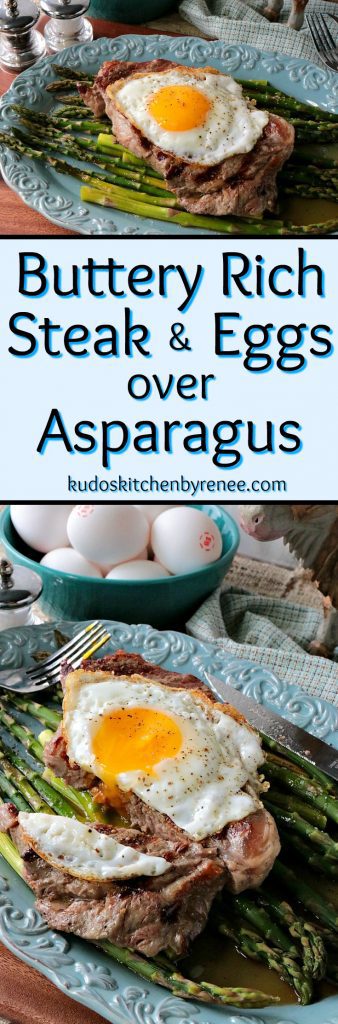 Buttery Rich Keto Steak & Eggs Over Asparagus - www.kudoskitchenbyrenee.com