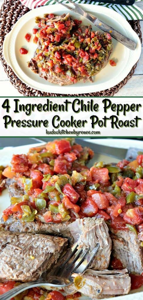 Four Ingredient Chile Pepper Pressure Cooker Pot Roast is SO good, SO fast, and SO easy, you'll be tempted to make it a few times a week! Not that there's anything wrong with that! ;) - kudoskitchenbyrenee.com