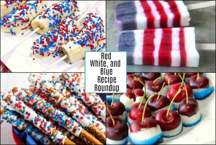 Collage title text image of red, white, and blue recipes for a roundup