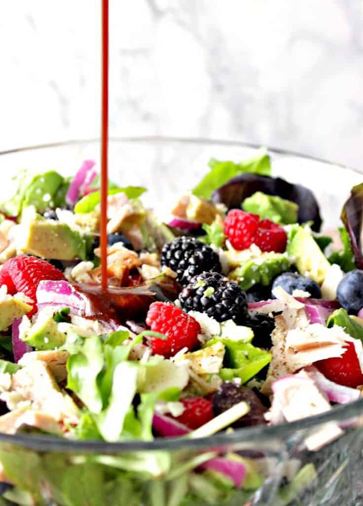 Berry Delicious Chicken Avocado Salad with Strawberry Balsamic Vinaigrette. - kudoskitchenbyrenee.com