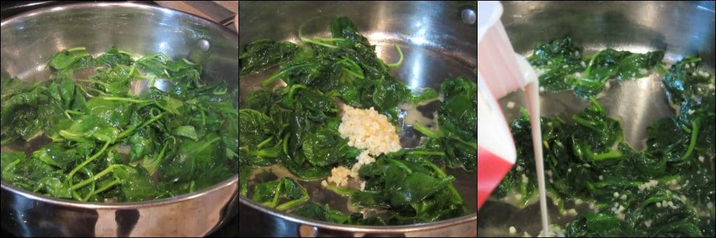 Making creamed spinach.