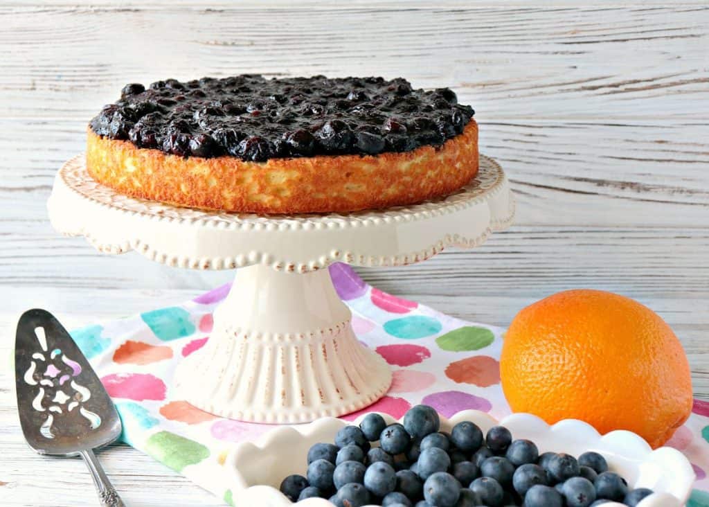 Golden Almond Cake with Fresh Blueberry Orange Compote is keto friendly, gluten-free and low carb. It's simply delicious! - kudoskitchenbyrenee.com