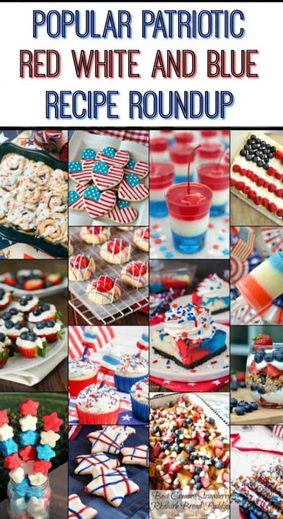 Patriotic Red White and Blue Recipe Roundup Title Text Photo Collage