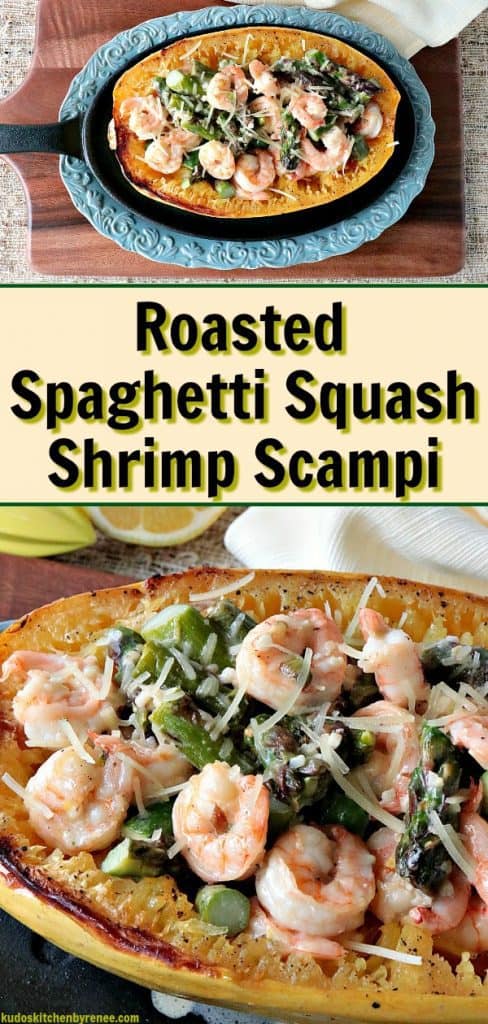 Late summer through mid-autumn is (in my opinion) when spaghetti squash is at their finest. If you've never cooked spaghetti squash before because you find them intimidating and a little daunting, I hope I can take away some of those fears for you today with this delicious and easy recipe for Roasted Spaghetti Squash Shrimp Scampi. - kudoskitchenbyrenee.com