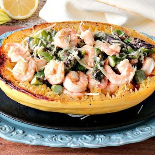 Roasted Spaghetti Squash Shrimp Scampi. - kudoskitchenbyrenee.com