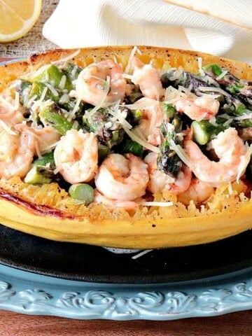 Roasted Spaghetti Squash Shrimp Scampi. - kudoskitchenbyrenee.com