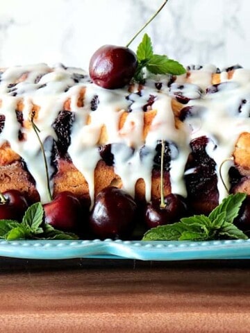 Cherry Yeast Bread with White Chocolate Ganache Drizzle - kudoskitchenbyrenee.com