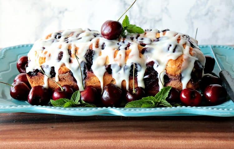 low sugar cherry yeast bread with white chocolate ganache drizzle