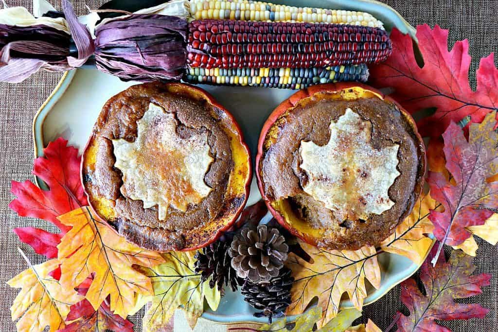 Rustic Pilgrim Pumpkin Pie Baked in a Pumpkin - kudoskitchenbyrenee.com