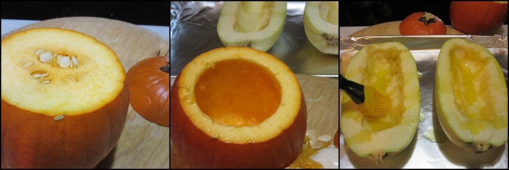 How to make a puking pumpkin with basil pesto spaghetti squash for Halloween.