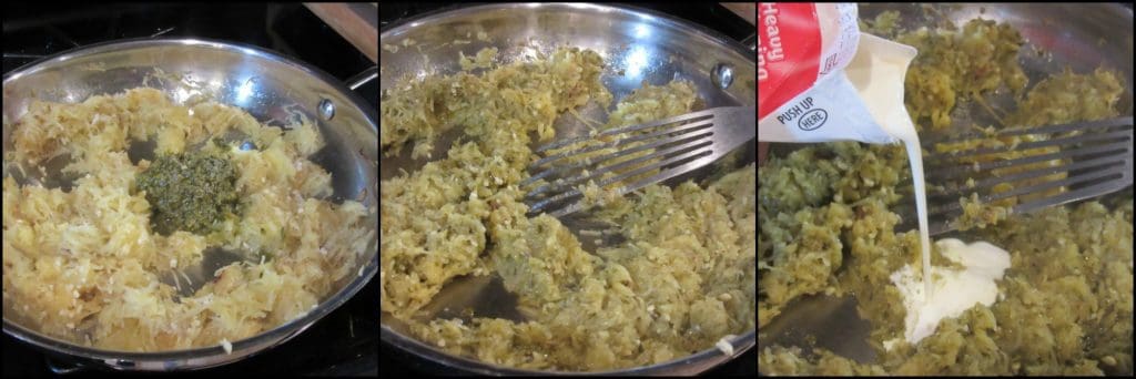 How to make a puking pumpkin with basil pesto spaghetti squash for Halloween.