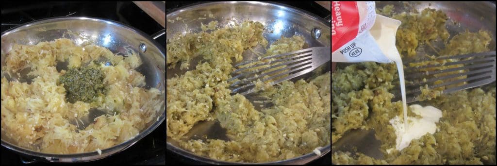 How to make a puking pumpkin with basil pesto spaghetti squash for Halloween.