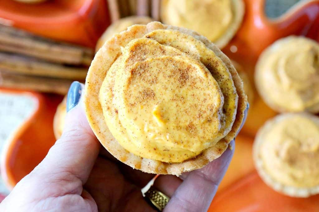 Pumpkin Cheesecake Tartlets with Cookie Crust - kudoskitchenbyrenee.com