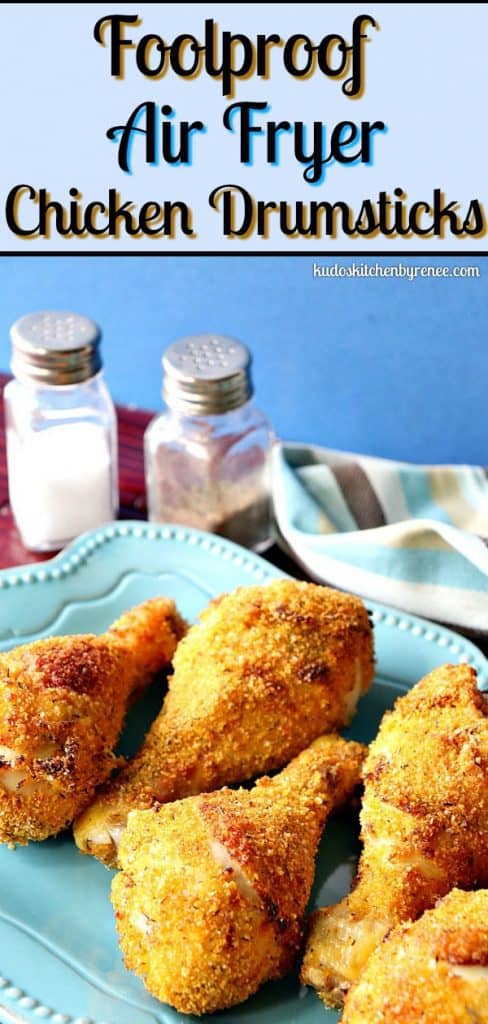 air fryer chicken drumsticks long image with title