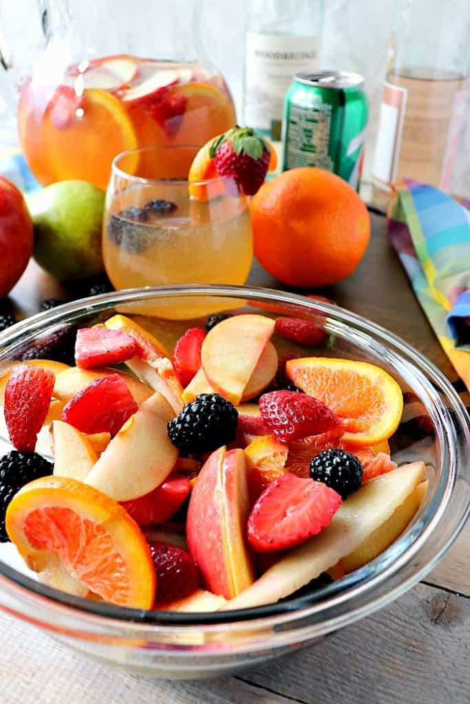 Boozy Fruit in a bowl after making Blackberry Sangria Spritzer 