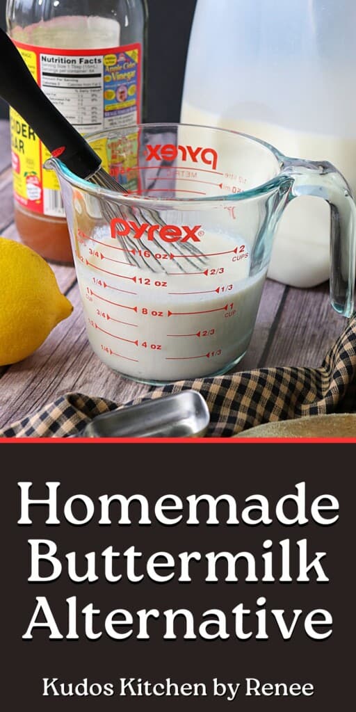 A Pinterest pin for Homemade Buttermilk Alternative along with a title text.