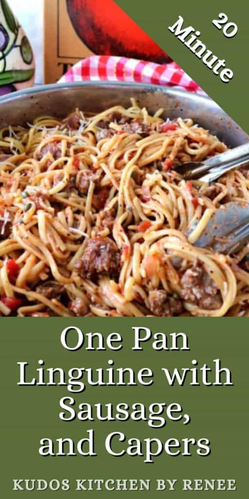 A pinterest image for One Pan Linguine with Sausage.