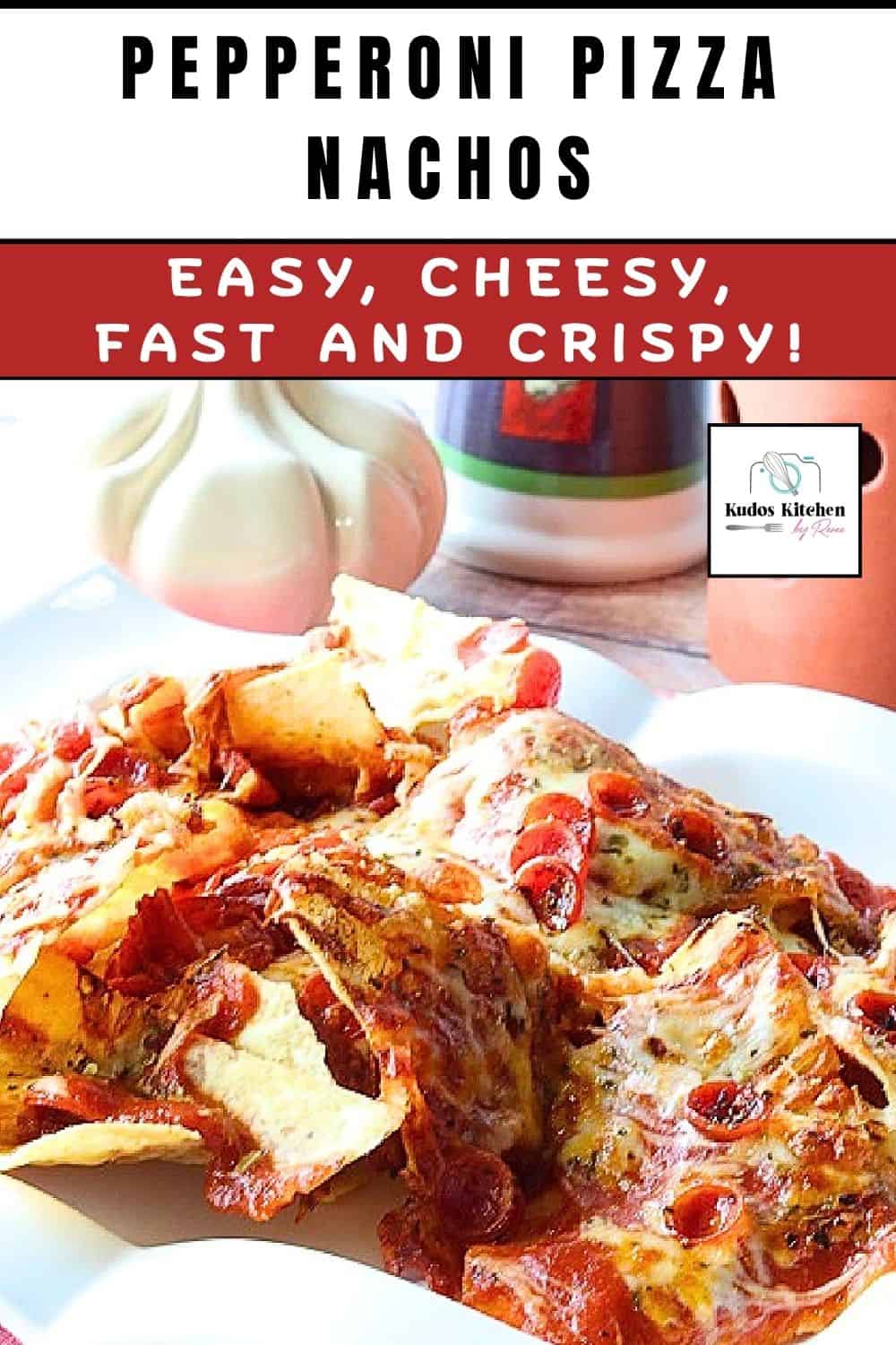 Golden melted mozzarella cheese topped with pepperoni nachos.