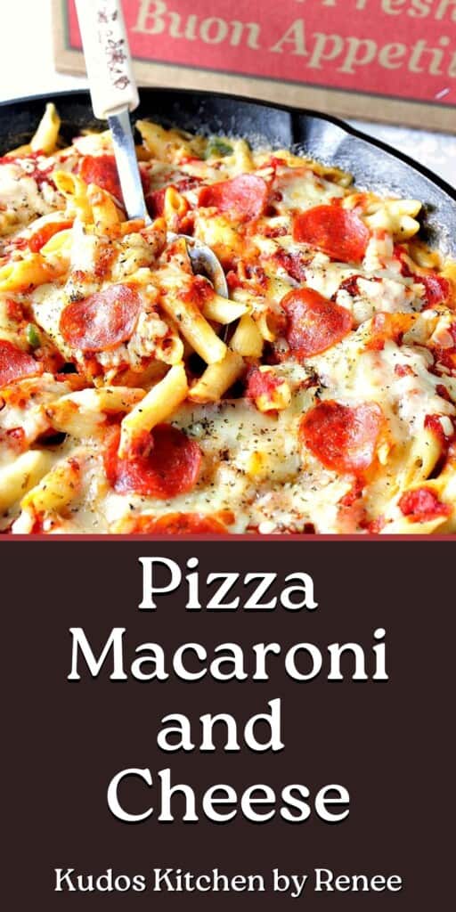 A Pinterest image for Pizza Macaroni and Cheese along with a title text.