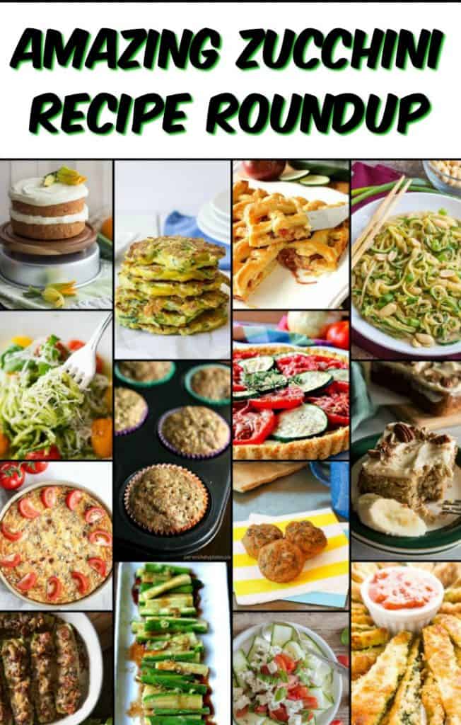 Amazing Zucchini Recipe Roundup title text collage images.