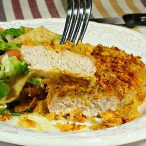 A bite of Cool Ranch Pork Chops on a fork.