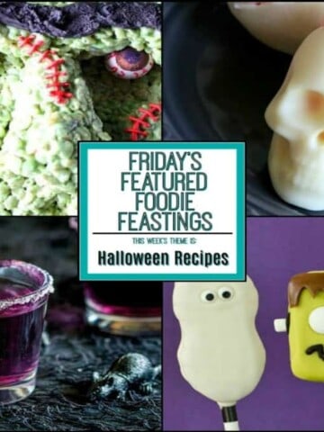 A halloween recipe roundup collage with a title text overlay graphic in the center