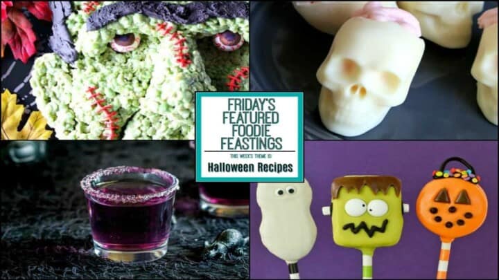 A halloween recipe roundup collage with a title text overlay graphic in the center