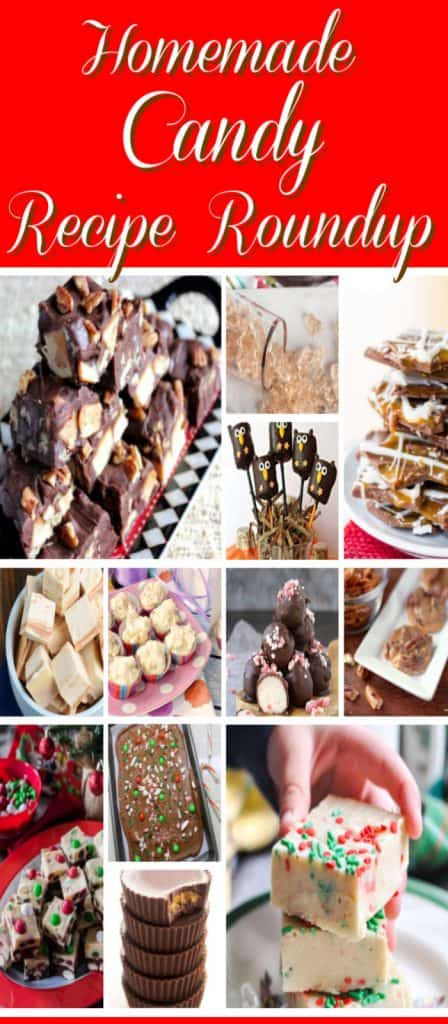 Title text collage image of homemade candy recipe roundup.